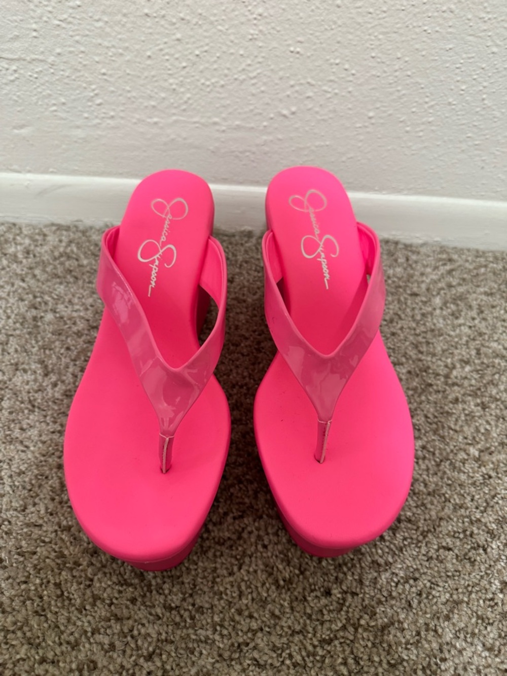 Jessica Simpson Neon Pink Platform Thong Sandals